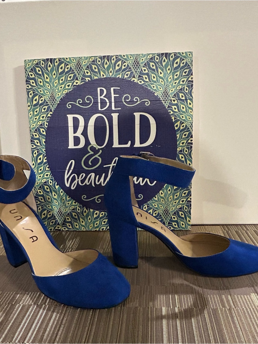 Unisa Royal Blue Suede Ankle-Strap Block Heels